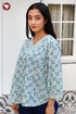 Cambric Cotton Top In Floral Block Print
