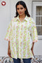 Cotton Stripe Ivory Green Top / Shirt Style In Floral Block Print