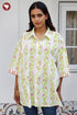 Cotton Stripe Ivory Green Top / Shirt Style In Floral Block Print