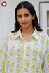 Cotton Stripe Ivory Green Top / Shirt Style In Floral Block Print