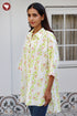 Cotton Stripe Ivory Green Top / Shirt Style In Floral Block Print
