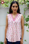 Cambric Cotton Floral Top In Block Print