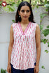Cambric Cotton Floral Top In Block Print