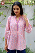 Cambric Cotton Pintuc Floral Top In Block Print