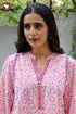 Cambric Cotton Pintuc Floral Top In Block Print