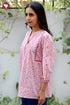 Cambric Cotton Pintuc Floral Top In Block Print