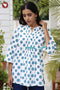 Cambric Cotton Pintuck Floral Top in Block Print
