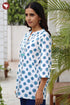 Cambric Cotton Pintuck Floral Top in Block Print