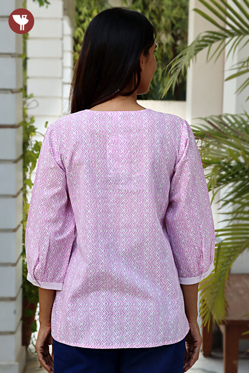 Cambric Cotton Top in Geometric Hand Screen Print