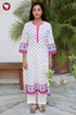 Cotton Stripe Kurta in Floral Block Print