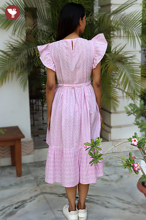 Cambric Cotton Dress in Hand Screen Print