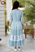 Mulmul Cotton Dress In Zigzag Floral Block Print
