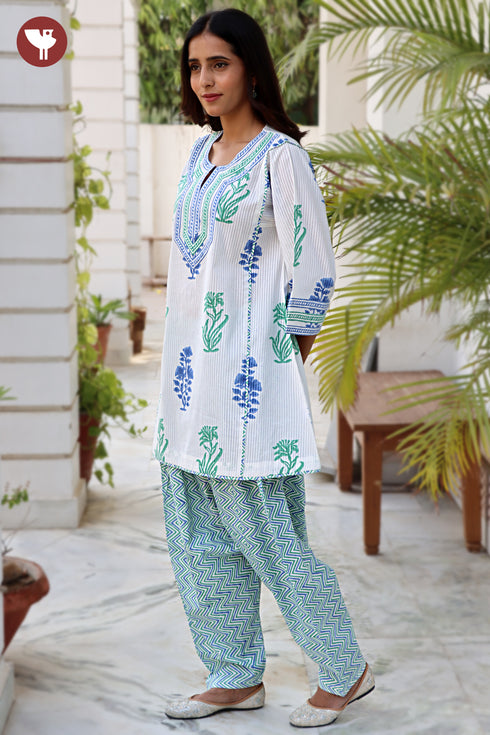 Cotton Stripe Co-Ord Set in Floral Block Print