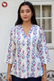Cotton Stripe Top in Floral Block Print