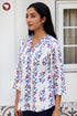 Cotton Stripe Top in Floral Block Print
