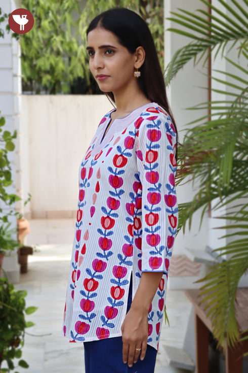 Cotton Stripe Top in Floral Block Print