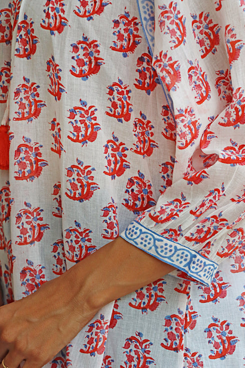 Mul Mul Cotton Top In Floral Block Print