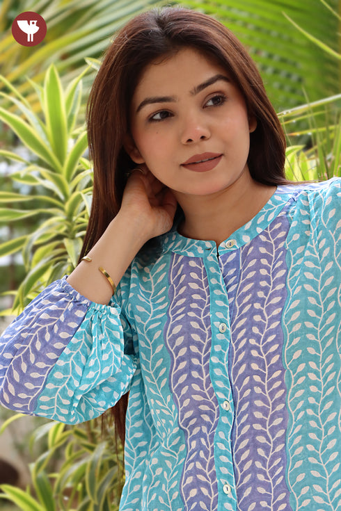 Mul Mul Cotton Top In Floral Block Print