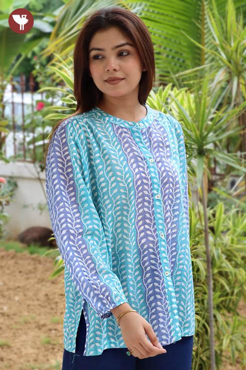 Mul Mul Cotton Top In Floral Block Print