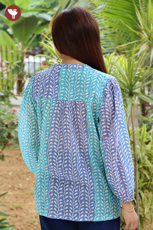 Mul Mul Cotton Top In Floral Block Print