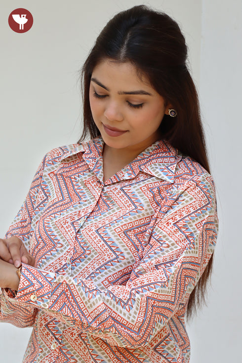 Mul Mul Cotton Top in Zig Zag Block Print