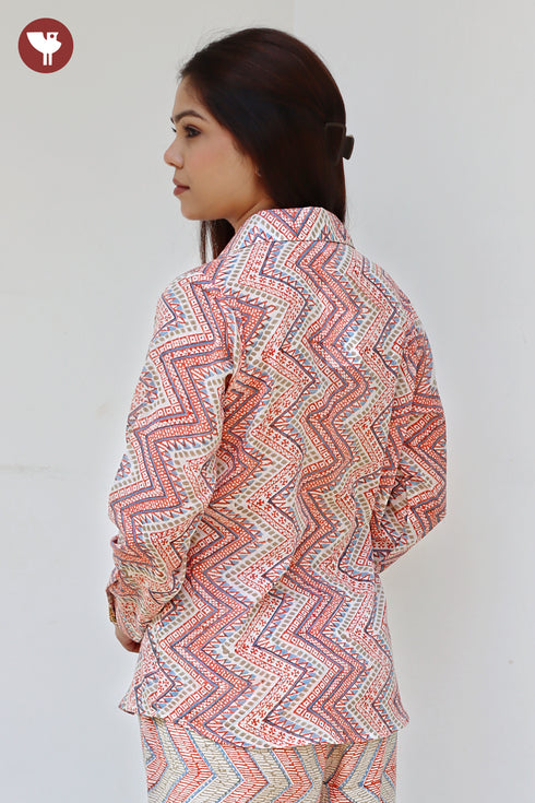 Mul Mul Cotton Top in Zig Zag Block Print