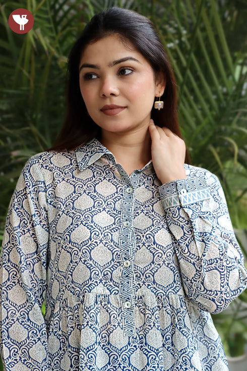 Mul Mul Cotton Top In Floral Block Print