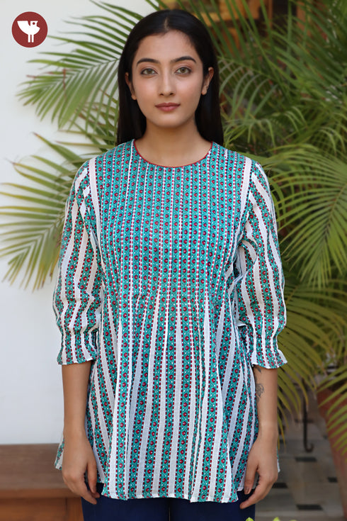 MulMul Cotton Top in Green Print