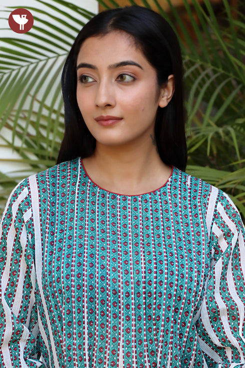 MulMul Cotton Top in Green Print