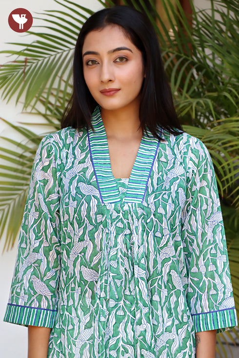 Mulmul Cotton Kurta In Floral Block Print