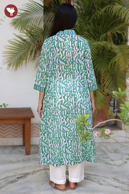 Mulmul Cotton Kurta In Floral Block Print