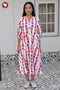 Cotton Striped Dress In Floral Block Print