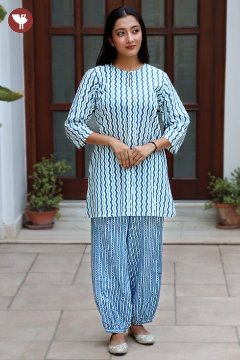 Cambric Cotton Co-Ord Set In Stripe Block Print