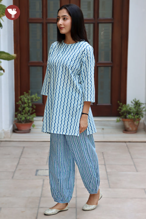 Cambric Cotton Co-Ord Set In Stripe Block Print