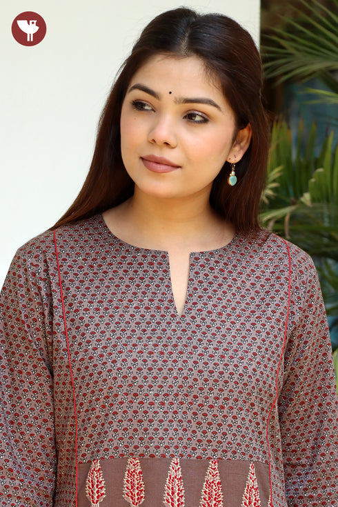 Cambric Cotton Kurta In Floral Block Print