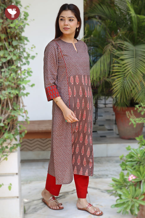 Cambric Cotton Kurta In Floral Block Print