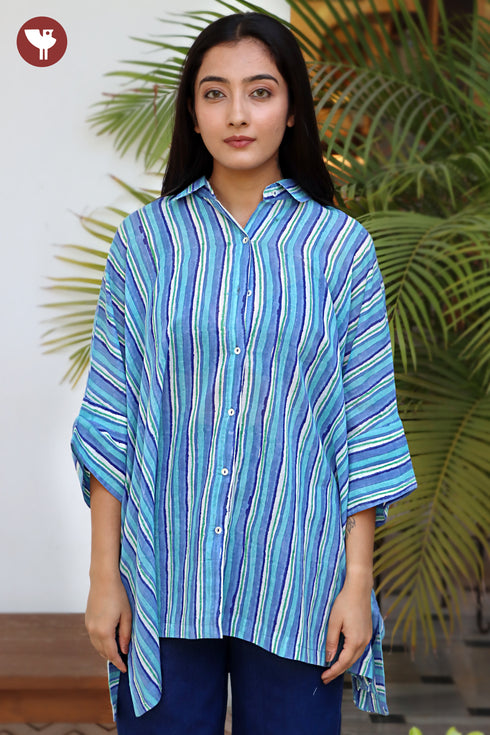 MulMul Cotton Shirt Top in Stripe Block Print
