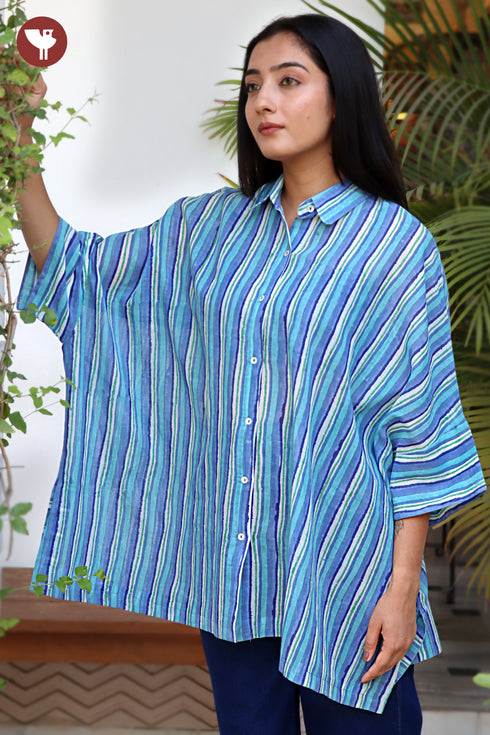 MulMul Cotton Shirt Top in Stripe Block Print