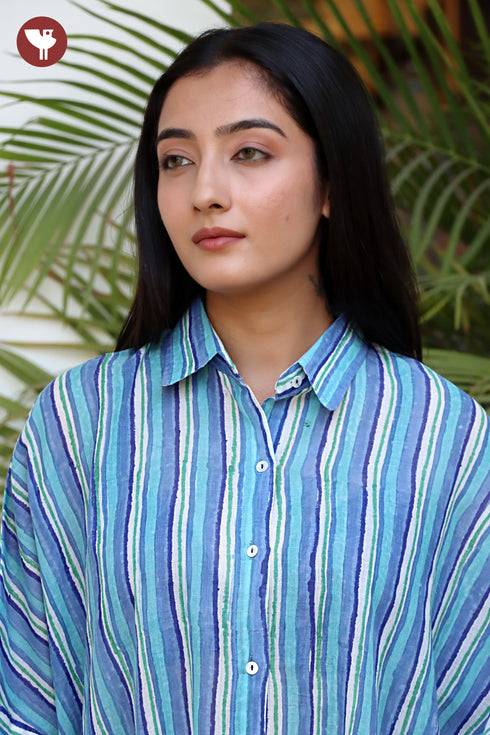 MulMul Cotton Shirt Top in Stripe Block Print