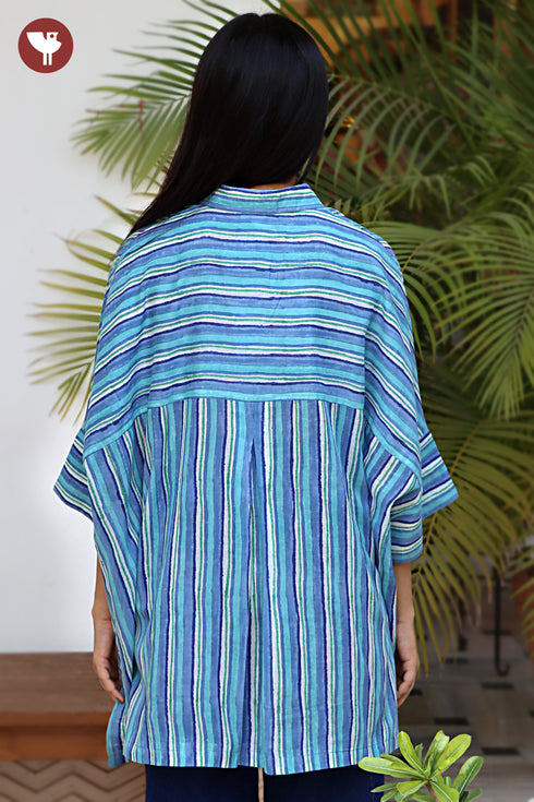 MulMul Cotton Shirt Top in Stripe Block Print