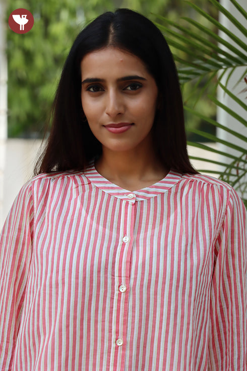 MulMul Cotton Pink Stripe Top in Screen Print
