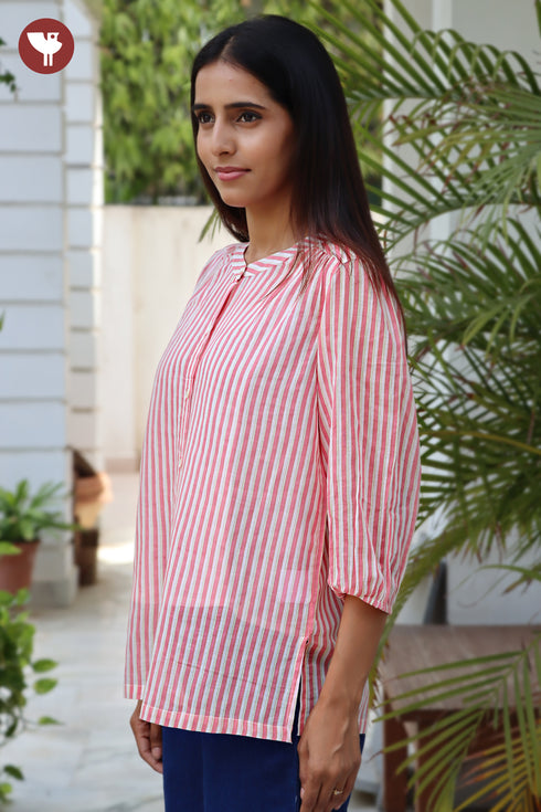 MulMul Cotton Pink Stripe Top in Screen Print