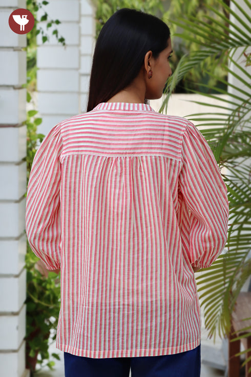 MulMul Cotton Pink Stripe Top in Screen Print