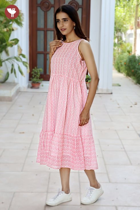 Mul Mul Cotton Dress In Block Print