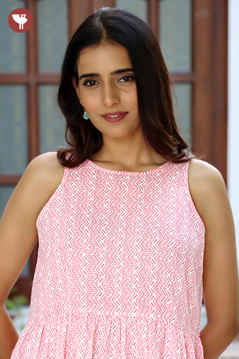 Mul Mul Cotton Dress In Block Print