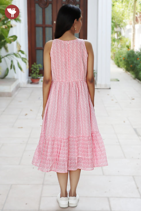 Mul Mul Cotton Dress In Block Print