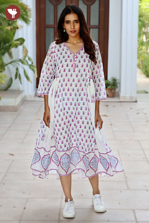 Mul Mul Cotton Dress In Block Print