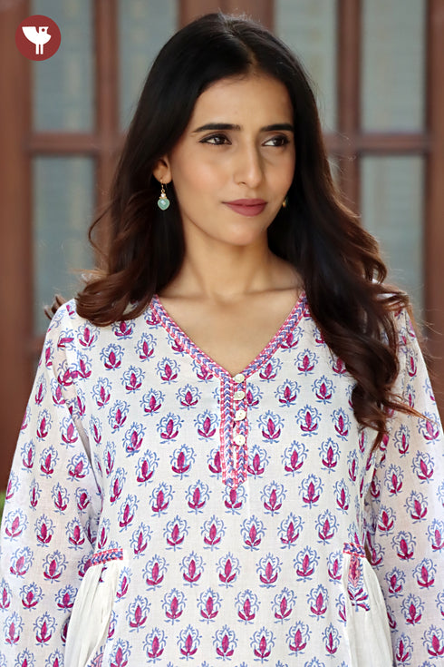 Mul Mul Cotton Dress In Block Print