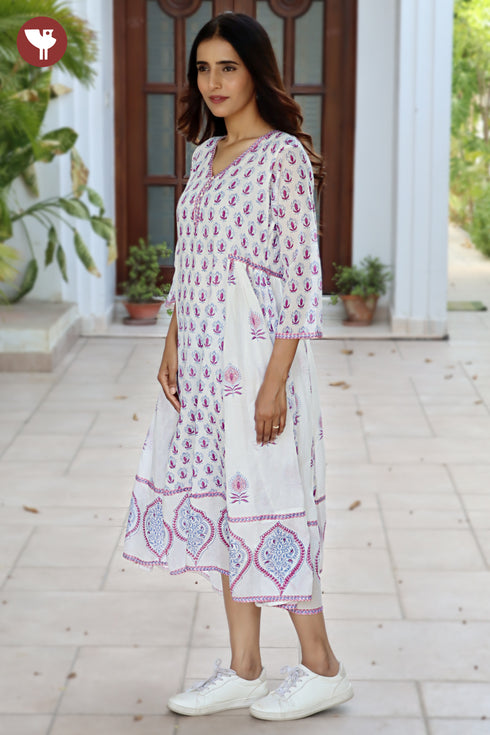 Mul Mul Cotton Dress In Block Print