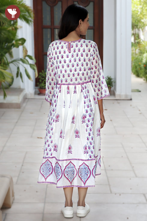 Mul Mul Cotton Dress In Block Print